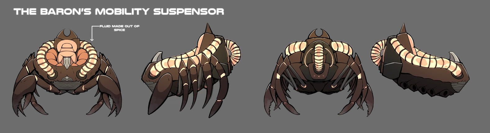Concept art of the Baron Vladimir Harkonnen's mobility suspensor for a re-imagining of the "Dune" universe by Frank Herbert, where the setting is underwater